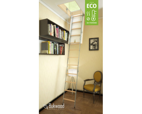 Лестница ECO Metal Standard 130х90 см может быть охарактеризована как надежная, функциональная и безопасная лестница на чердак. Конструкция состоит из деревянного короба, крышки люка белого цвета, ступеней из прочной дре