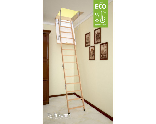 ECO Long 110х70 см – это прочная, надежная и комфортная лестница на чердак. Благодаря уникальному пружинному механизму, использовать лестницу легко и удобно. Крышка люка окрашена в белый цвет, что идеально подойдет для л