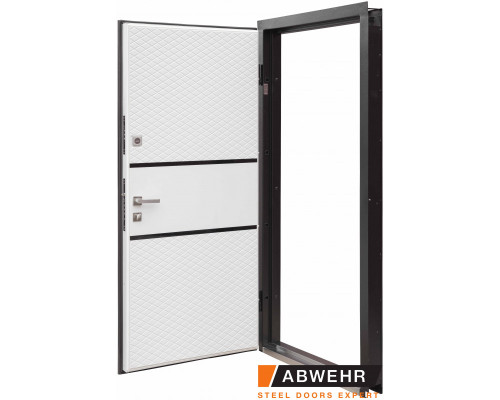 Входные двери модель 368 Loriana (цвет Черная шагрень + белый) комплектация Safe.  Дверное полотно изготавливается из металла 1,5 мм и комплектуется двумя МДФ накладками толщиной 16 мм, что придает необходимый уровень те
