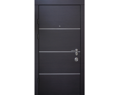 Входная дверь Qdoors  - серия Авангард. Модель Горизонт AL - цвет внутренней накладки  венге темный горизонт, цвет наружной стороны -  венге белое дерево. Полотно  и коробка наполнены минеральной ватой что послужит  макс