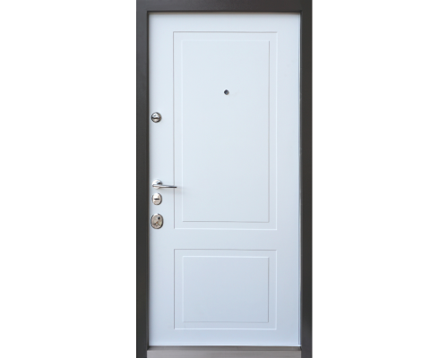 Входная дверь Qdoors  - серия Авангард. Модель Трино - цвет внутренней накладки  белый супермат, цвет наружной стороны -  дуб графит. Полотно  и коробка наполнены минеральной ватой что послужит  максимальной шумоизоляции