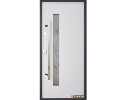 Вхідні двері зі склом модель Liberty Glass (Колір RAL 7016+Біла) комплектація Megapolis MG3   Гнутий триступеневий профіль забезпечує максимальне прилягання дверного полотна до короба, завдяки чуму досягається дуже висок