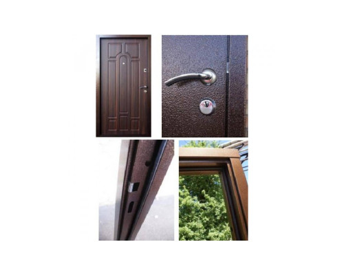 Вхідні двері Qdoors (вулиця) - Метал/МДФ. Колір горіх темний. Полотно і коробка наповнені мінеральною ватою що послужить максимальної шумоізоляції, а також підвищення теплової характеристики дверей.