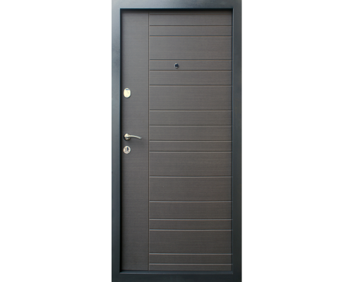 Вхідні двері Qdoors - серія Преміум. Модель Альт-М  - колір внутрішньої накладки дуб флорида, колір зовнішньої сторони венге сірий горизонт.