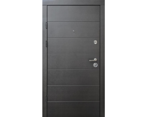 Входная дверь Qdoors  - серия Премиум. Цвет внутренней накладки и наружной стороны - венге темный горизонтПолотно  и коробка наполнены минеральной ватой что послужит  максимальной шумоизоляции, а также повышение тепловой