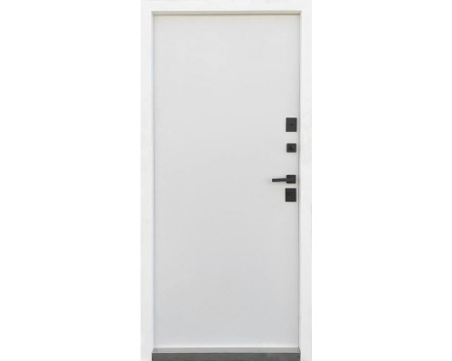 Входная дверь Qdoors.  Модель Бонд- цвет внутренней накладки Гладь Vinorit белый/Гладь дуб темный/Гладь антрацит писок, цвет наружной стороны -  графит песок краска. Полотно  и коробка наполнены минеральной ватой что пос