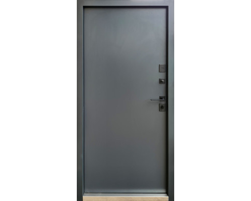 Входная дверь Qdoors.  Модель Бонд- цвет внутренней накладки Гладь Vinorit белый/Гладь дуб темный/Гладь антрацит писок, цвет наружной стороны -  графит песок краска. Полотно  и коробка наполнены минеральной ватой что пос