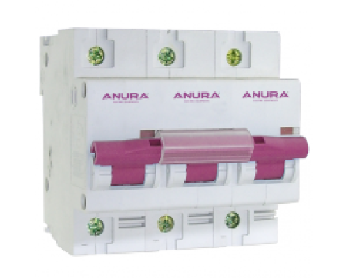 Описание автоматического выключателя Anura – Трёхфазный, модульный автомат защиты Anura Electric. Апарат защищает от токов короткого замыкания и перегрузки. – Подвод питания: сверху и снизу. Ном