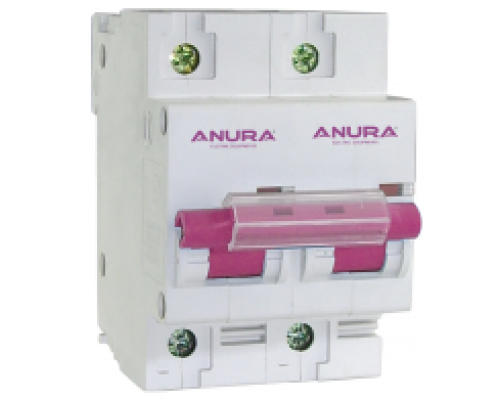 Описание автоматического выключателя Anura – Двухполюсный, однофазный, модульный автомат защиты Anura Electric. – При аварийном отключении одновременно отключает фазный и нулевой проводники. – Подвод