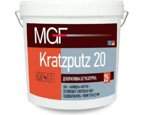 декоративная штукатурка KRATZPUTZ 15/20 белая • «камешковая» фактура • для наружных и внутренних работ • водоотталкивающая • размер зерна 1,5 мм/2,0 мм Акриловая штукатурка с «камешковой» фактурой для декоративно