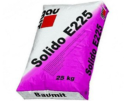 Baumit Solido E225 (Цементно-песчаная стяжка для пола Солид Е225) Цементно-песчаная смесь предназначена для устройства стяжек пола толщиной слоя 12-80мм по жестким основаниям, распределительном и теплоизоляционного с