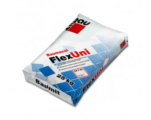 Baumit FlexUni (Эластичная клеевая смесь Баумит ФлексУни) Высокоэластичная, тиксотропная, модифицированная клеевая смесь для облицовки керамической плиткой, керамогранитом, мозаикой, плиткой из натурального и искусс