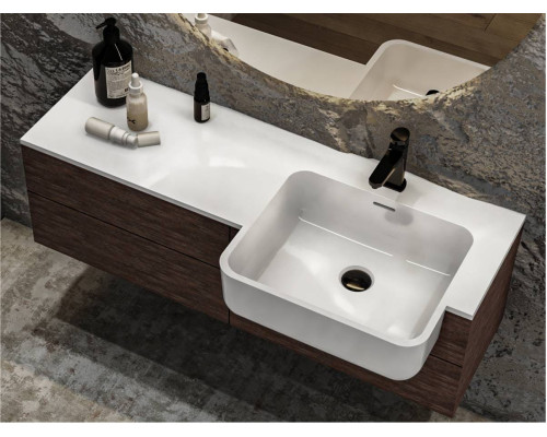 Умывальник из литого мрамора FONTANA R – практичное и красивое решение для ванны. Прямые линии, глубокая чаша, широкое крыло справа как столешница или крышка тумбы – гарантируют комфорт и эстетическую привлекательность у
