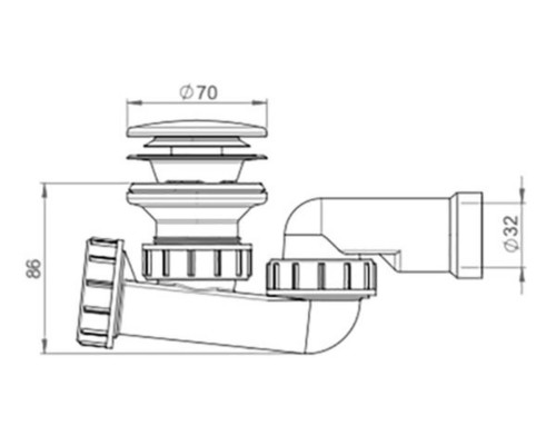 Сифон для ванны, d52/d32 мм