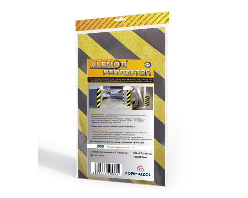 CARPROTECTORALENOR® УГЛОВОЙ – защитная самоклеящаяся пластина на основе гибкого и упругого химически сшитого пенополиэтилена, жёлто-чёрной износостойкой пленки, клеевого слоя повышенной липкости и антиадгезионной пленки.