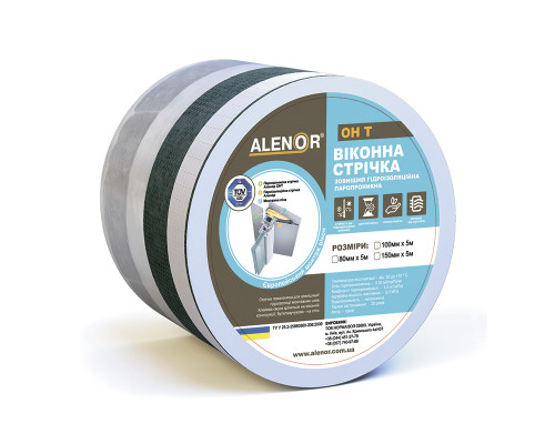 Лента Alenor® универсальная ОН Т имеет две акриловые
клеевые полоски и одну бутилкаучуковую, что даёт возможность монтажа ленты двумя способами в зависимости от метода установки окна. Применение
 Наружная гидроизоляци