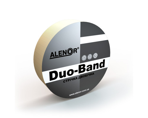 Стрічка двостороння ALENOR® Duo-Band – професійна двостороння стрічка на основі спеціального акрилового клейового складу підвищеної липкості, армувальної сітки
та силіконізованої плівки. Стрічка має високу з